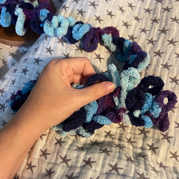 Handmade Kid’s Super Soft & Cozy Winter Hat With Loopy Pom-Pom - Purple & Blue - Picture 7 of 9